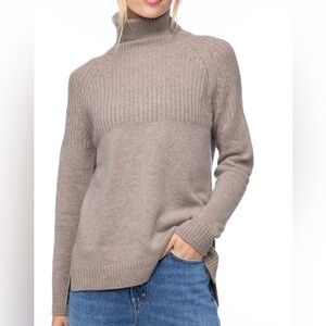 PURA Cashmere Wool Half Ribbed Turtleneck Tan Sweater